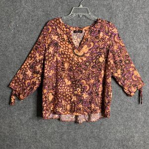 Rachel Zoe Floral Rust Color Top 3/4 Sleeve See Photos For Sizing Hi Low Hem